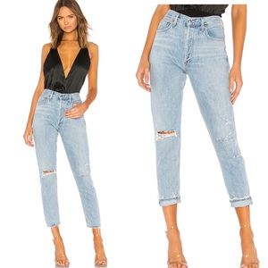 Agolde Jamie High Rise Classic Slim Jeans Shakedown Distressed Wash Sz 29 $178